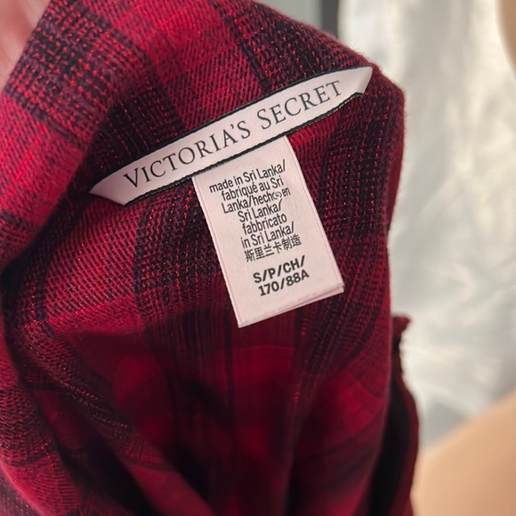 Victoria secret sparkle top button up pj red plaid glitter black purple cute - Picture 2 of 5
